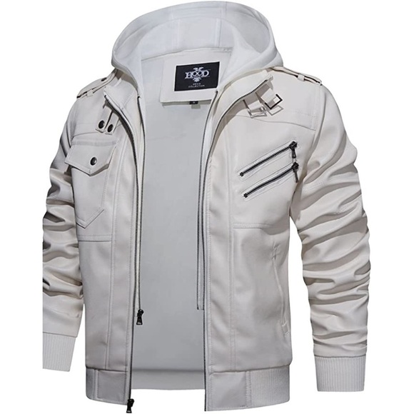 Leather Coat Other - New Men's Removable Hood Vegan Leather Coat